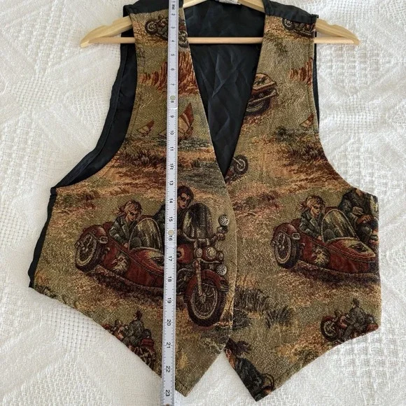 Vintage 80s Tapestry Vest Academia Motorcycle Boho Edwardian - Picture 13 of 16